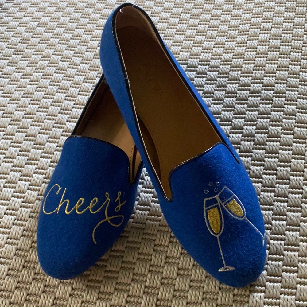 EUC J Crew Addie Cheers Champagne Wool Loafer Flat